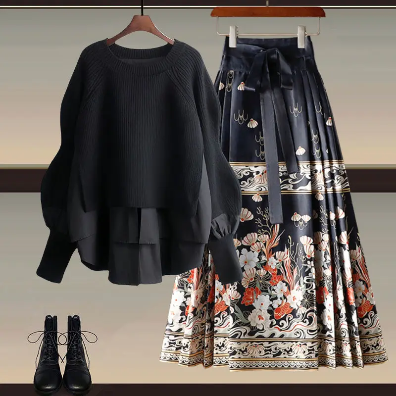 

Новый китайский национальный костюм Ханьфу: комплект из двух предметов (юбка и топ) для стройности и коррекции фигуры, осень 2025, новинка