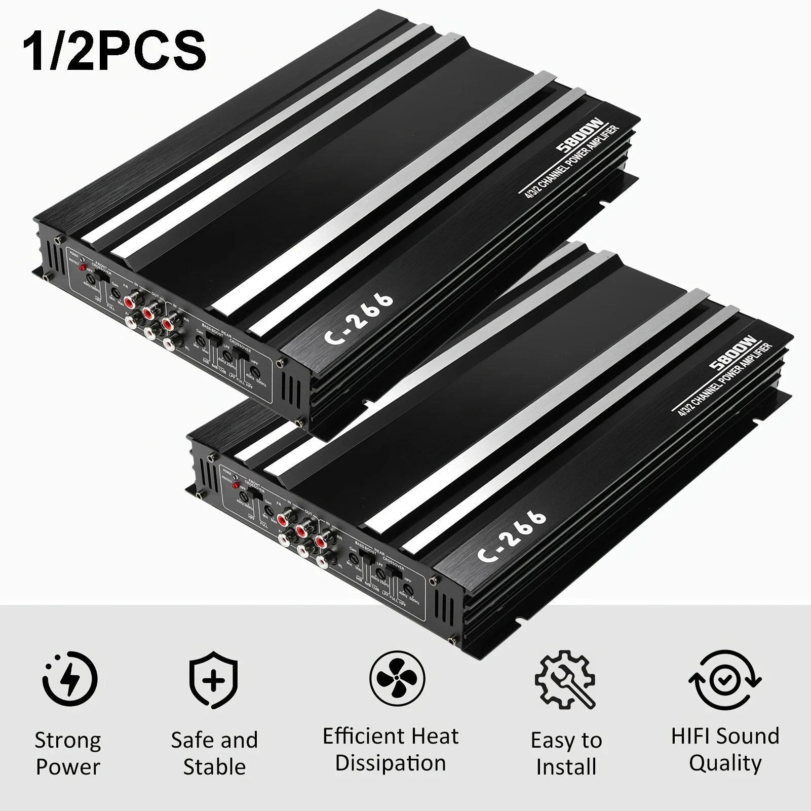 

4-Channel High-Power Car Amplifier 5800W, Audiophile-Grade Car Audio Amplifier, Aluminum Alloy Casing for Efficient Heat Dissipa