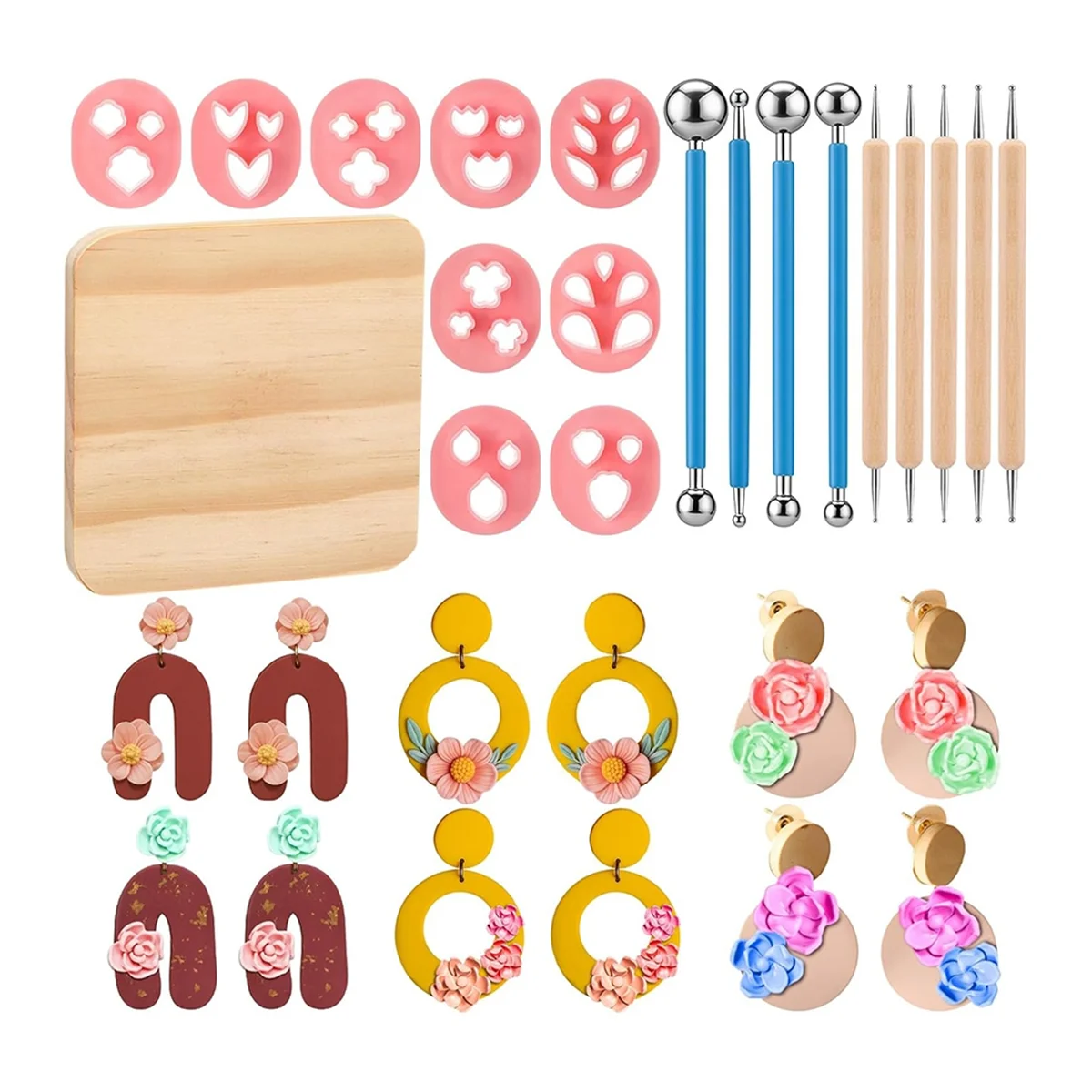 A79G 20 Pcs Mini Petal Clay Cutters Set 10 Shapes Polymer Clay Flower Molds for Making Earrings Jewelry Mini Making Kit