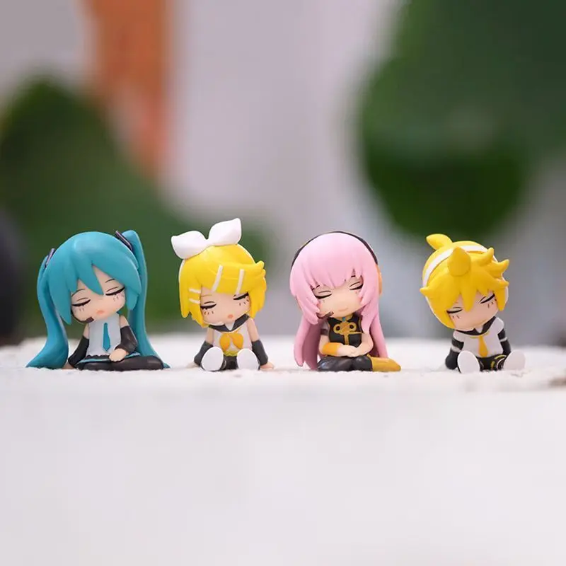 New 4pcs Hatsune Miku Q Version Figures Kagamine Rin Len Megurine Luka Anime Figurine Set Desktop Ornament Collectable Toy Gifts