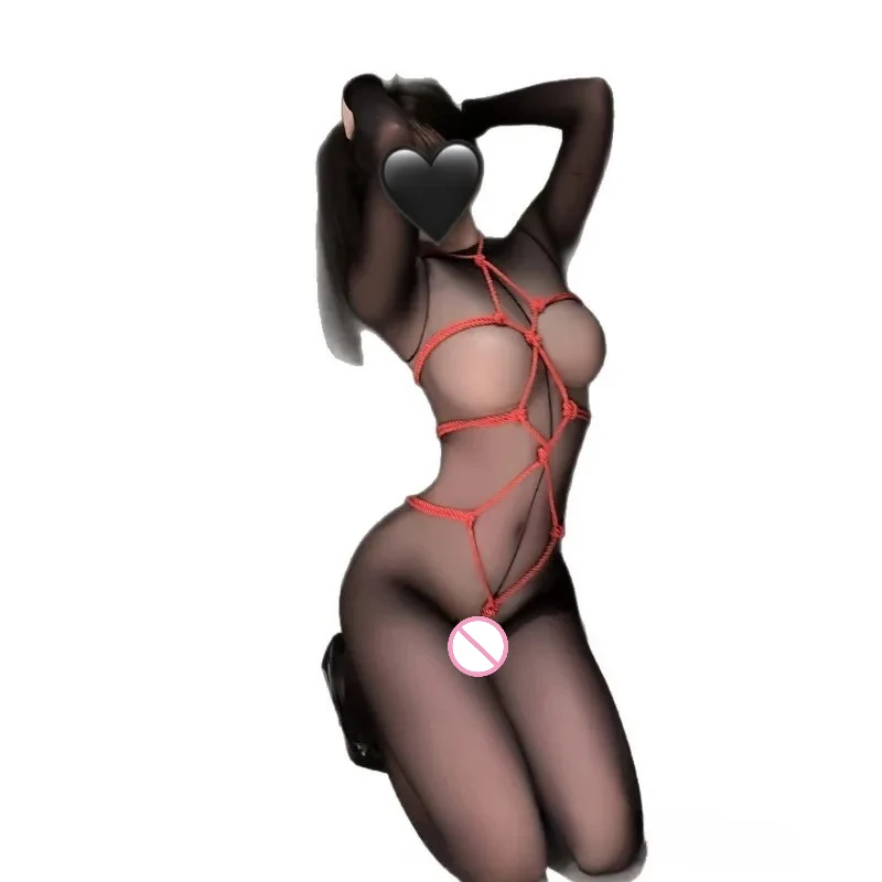 ملابس داخلية مثيرة ورومانسية، مجموعة ملابس داخلية ربط الحبل، بدلة شبكية جذابة، زي لعب الأدوار العاطفي، بيجامات ممتعة مثيرة QQNY #6