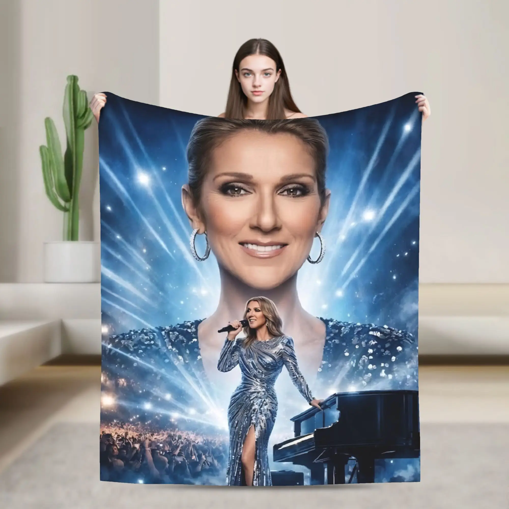 Celines Dion 2026 Paris Tour Blankets Music Flannel Vintage Warm Throw Blankets for Bedspread All Season