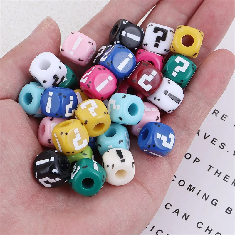 New arrived 100pcs/lot 11mm exclamation question mark pattern geometry square shape resin beads diy jewelry accessory