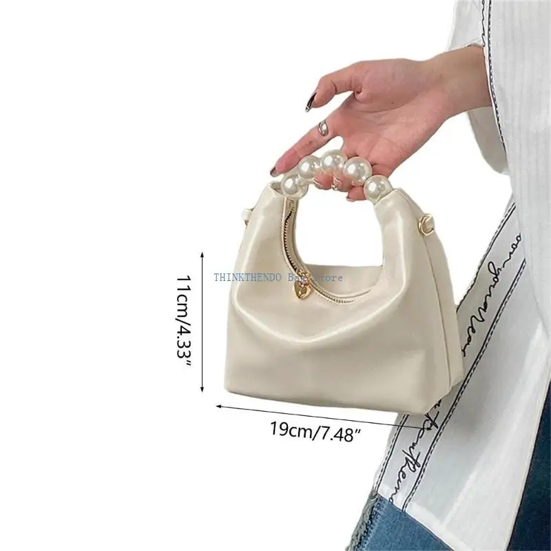 حقيبة كروس أنيقة 340D بمقبض لؤلؤي للسهرات الرسمية من البولي يوريثان مع سلسلة #6