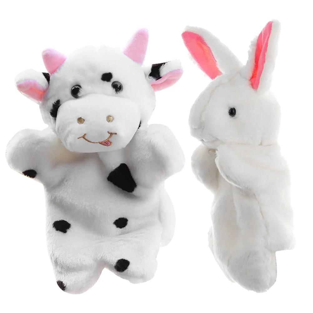 Marionnette à main lapin et vache pour enfant, jouet décoratif réaliste, 2 pièces