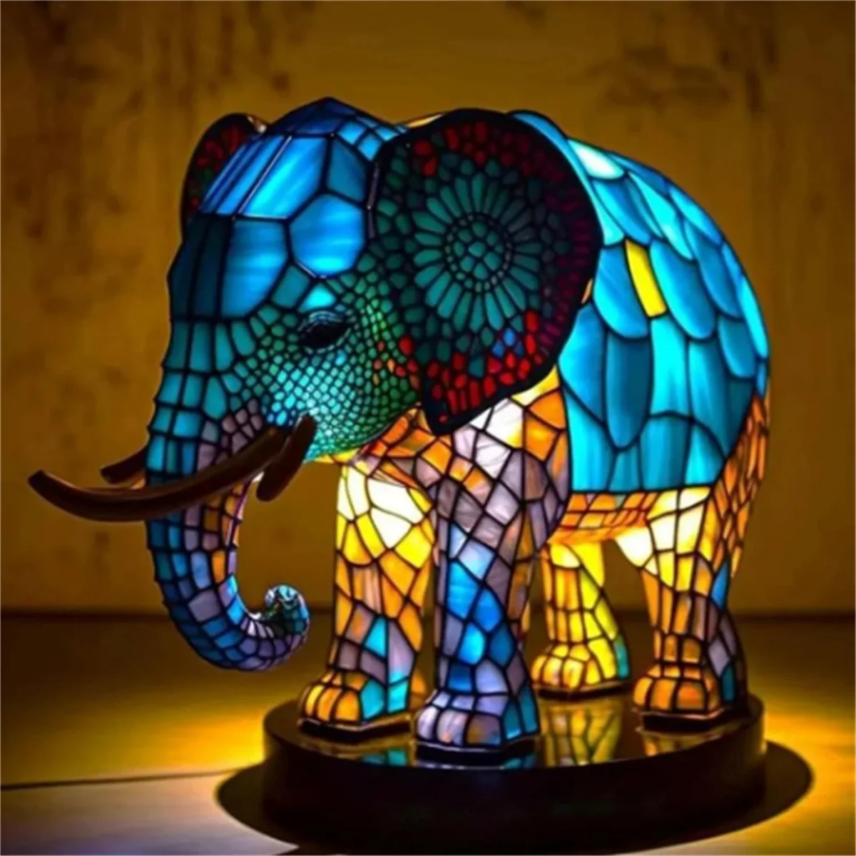 Animal Table Lamp Dyed Resin Elephant Lamp Desktop Night Light Table Night Light,3D Stained Animal Night Light Lamp