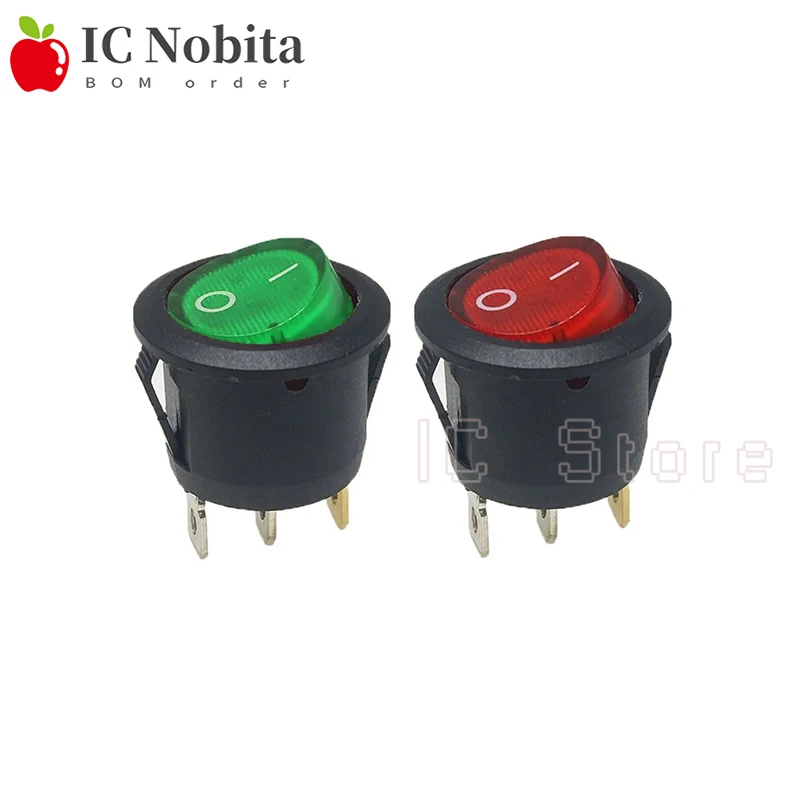 20PCS KCD1-105 20mm Diameter Small Round Boat Rocker Switch Mini Round Rocker Switch Green Red 3 Pin ON-OFF