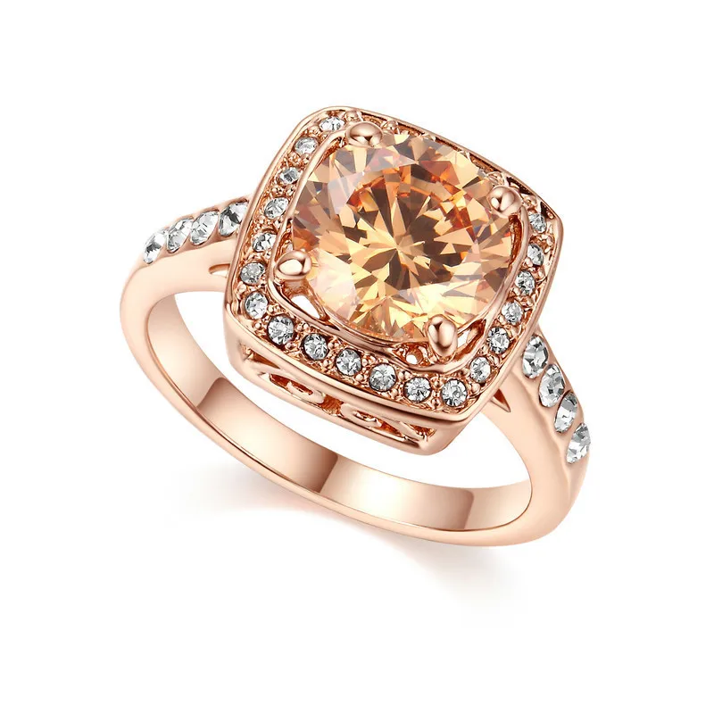 925 Silver Rose Gold Plated Ring With Inlaid Citrine And Zircon For Women Showcasing Generous Elegant Temperament