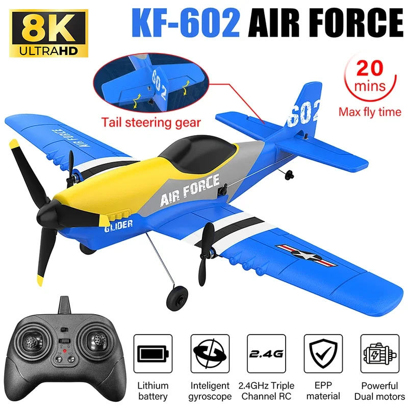 New Kf602 Fighter Electric Fixed-Wing Model Remote Control Glider Remote Control Foam Aircraft Three-Channel Children'S Toy Dron