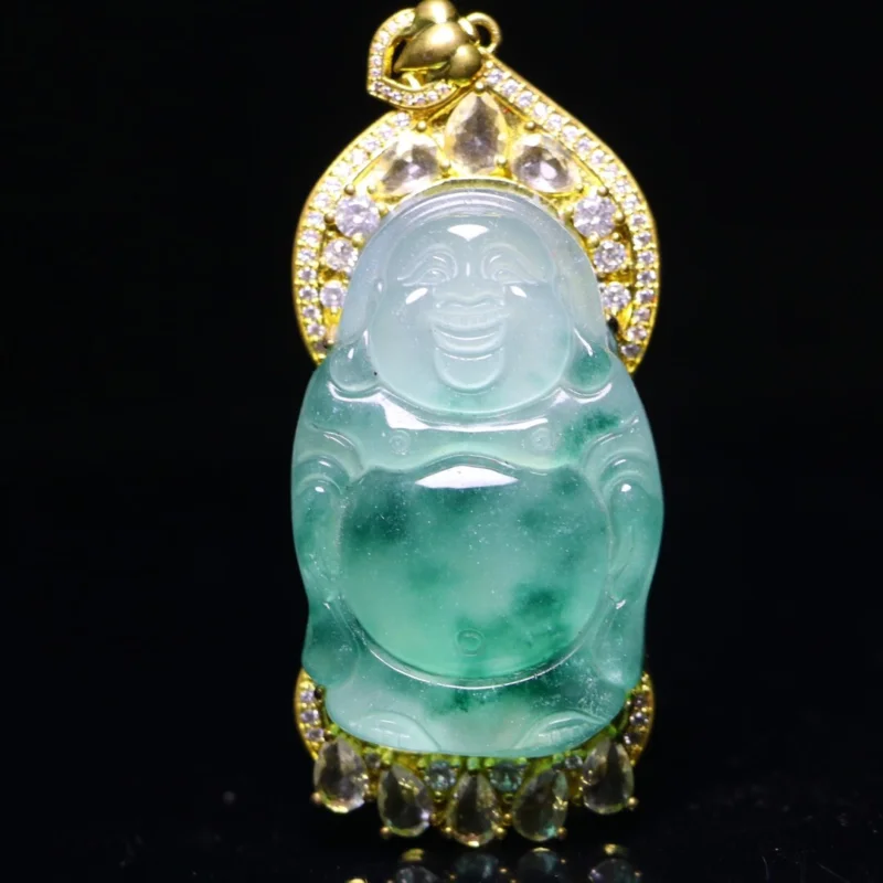 

Certified Nature Perfect High Ice Green Jade Jadeite Buddha Pendant&Necklaces