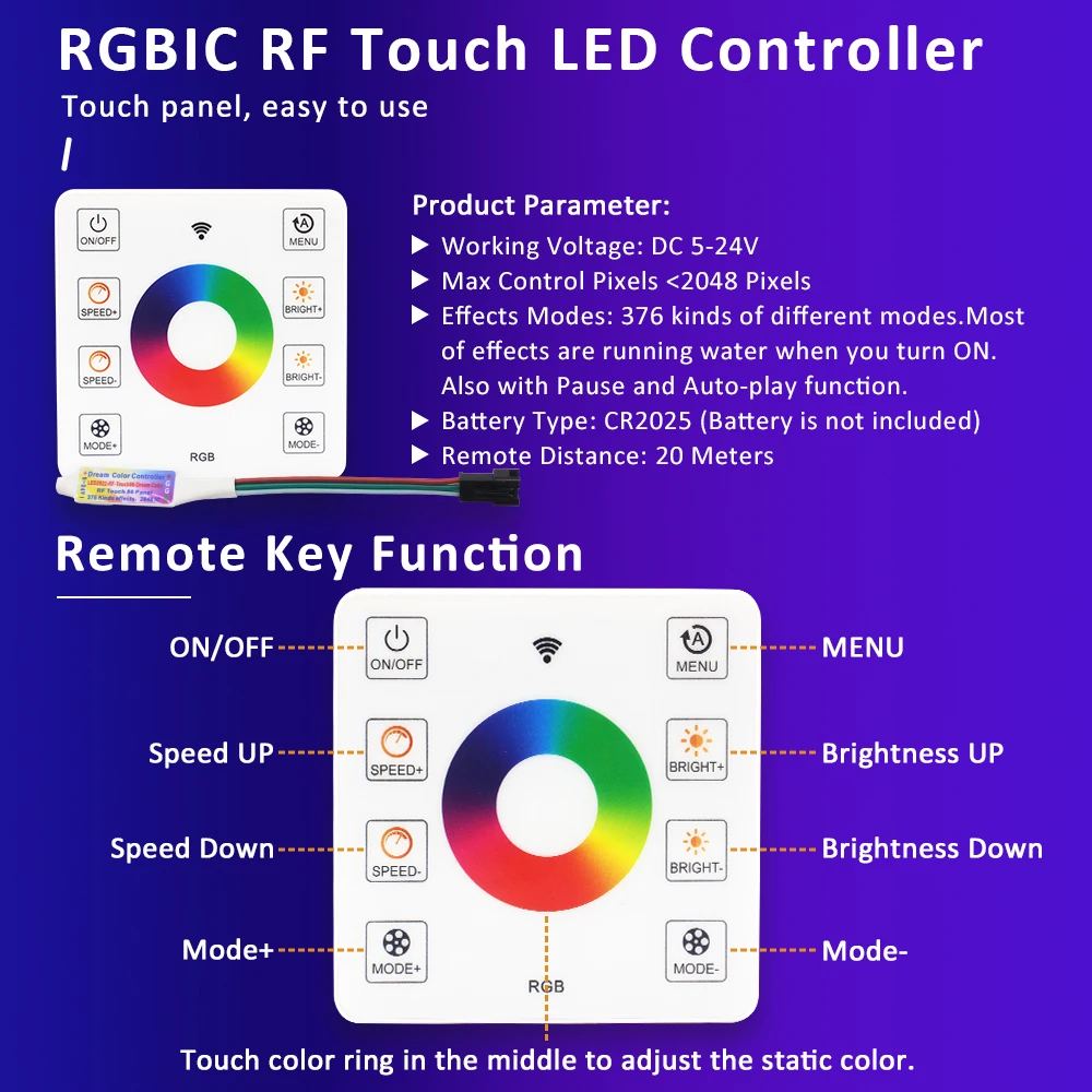 Rgbic cob fließendes wasser led streifen licht ws2811 5m 10m 15m 20m dc24v adressierbare traum farbe pferderennen touch fernbedienung lampe