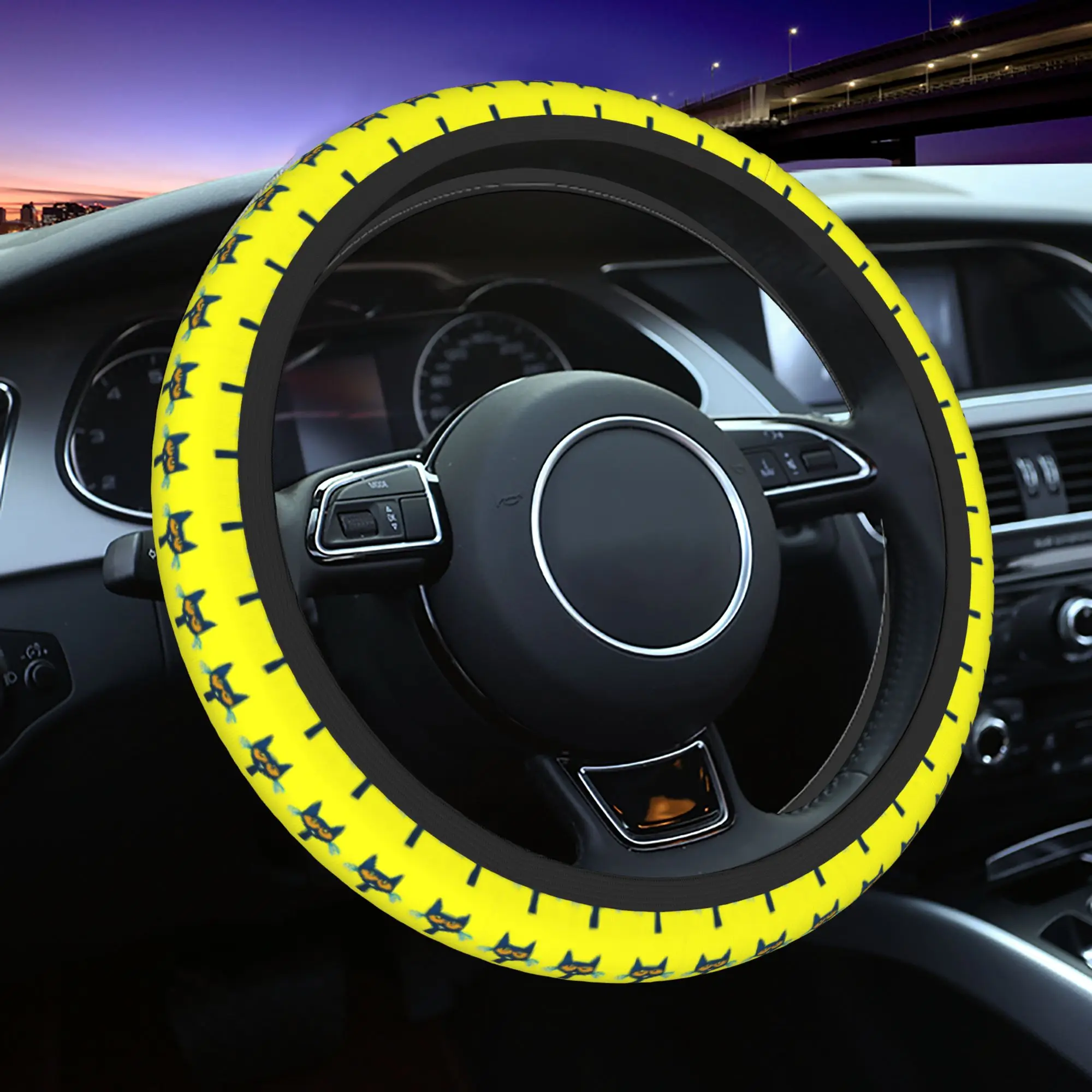 Pete the Cat Groovy Car Steering Wheel Cover 37-38 Anti-slip Cartoon Steering Wheel Protective Cover Car-styling Car Accessories