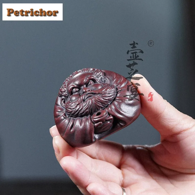 Yixing Zisha Bodhidharma Incense Stick Tea Pet Handmade Flowerpot Landscaping Tea Figurine Play Toys Tea Statue Ornaments Cafes