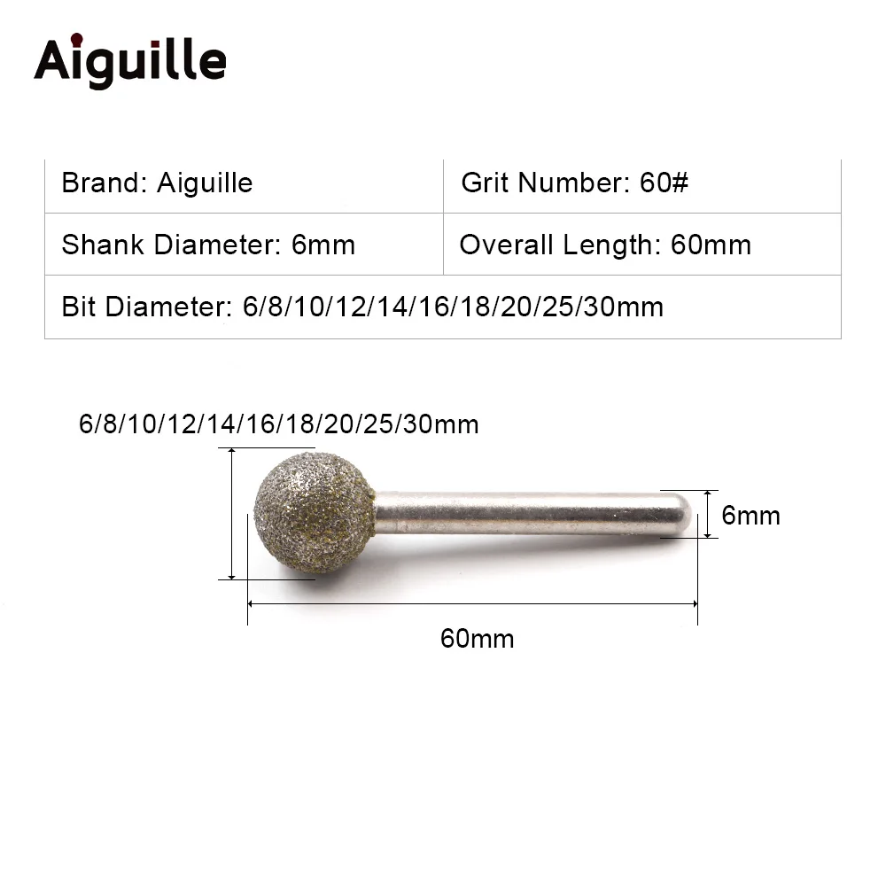 1pcs 60# Diamond Grinding Point Shank 6mm Stone Jade Diamond Grinding Burr 6mm-30mm Peeling Grinding Point for stone Working