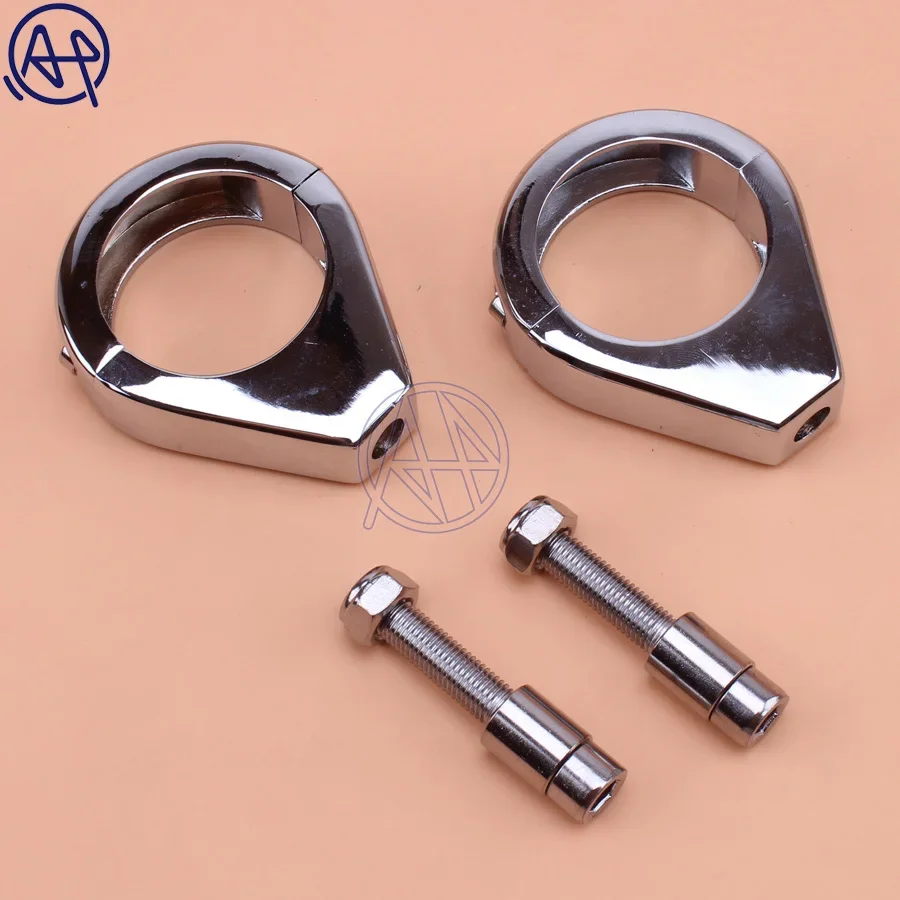 2pcs Aluminum Motorcycle Turn Signal Mount Bracket 39mm Fork Tubes Relocation Clamp Chrome For Harley