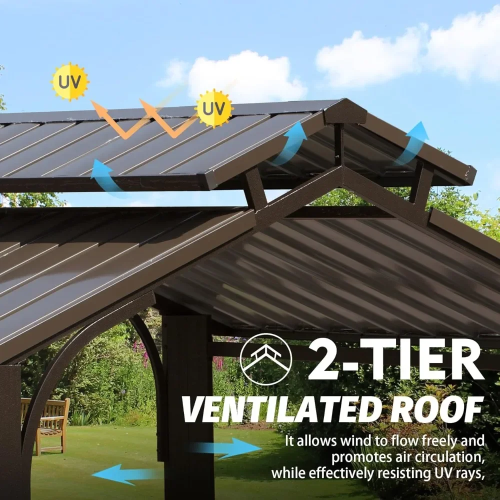 Hardtop Grill Gazebo 8x5FT, Grill Canopy for Outdoor Grill with Double Galvanized Steel Roof, BBQ Gazebo Grills Tent