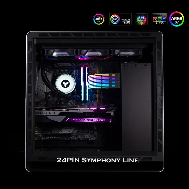 A99T JONSBO PSU Extension Cable RGB Trunking Cover Rainbow Bridge for 24Pin ATX Cable MOD Symphony Line, 5V Rainbow RGB M/B SYNC