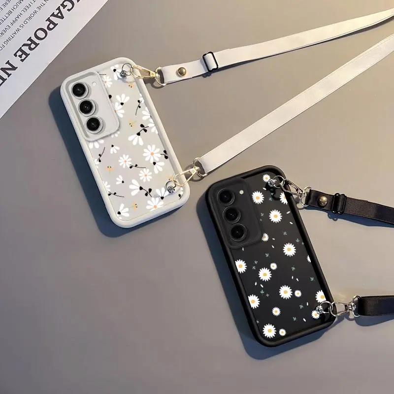 S23 Белый цветок Новый чехол для телефона со шнурком Sky Eye для Samsung S23 S23FE S24 S24Plus S23Plus S21FE S22Plus S21 S22 S23Ultra Cover