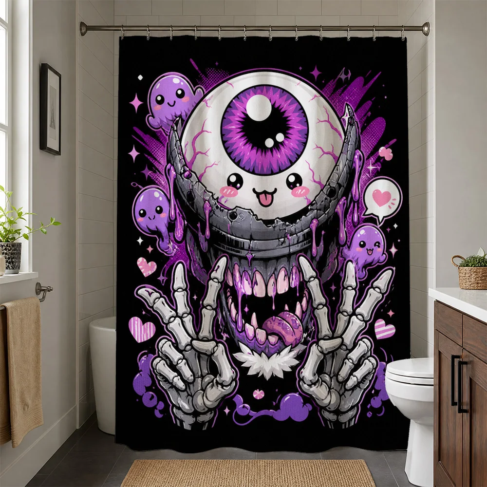 Fun Creepy Purple Eye Gothic Horror Shower Curtain Bath Decor Halloween Spooky Unique Pop Culture Alien Slime Hands Bathroom Wal