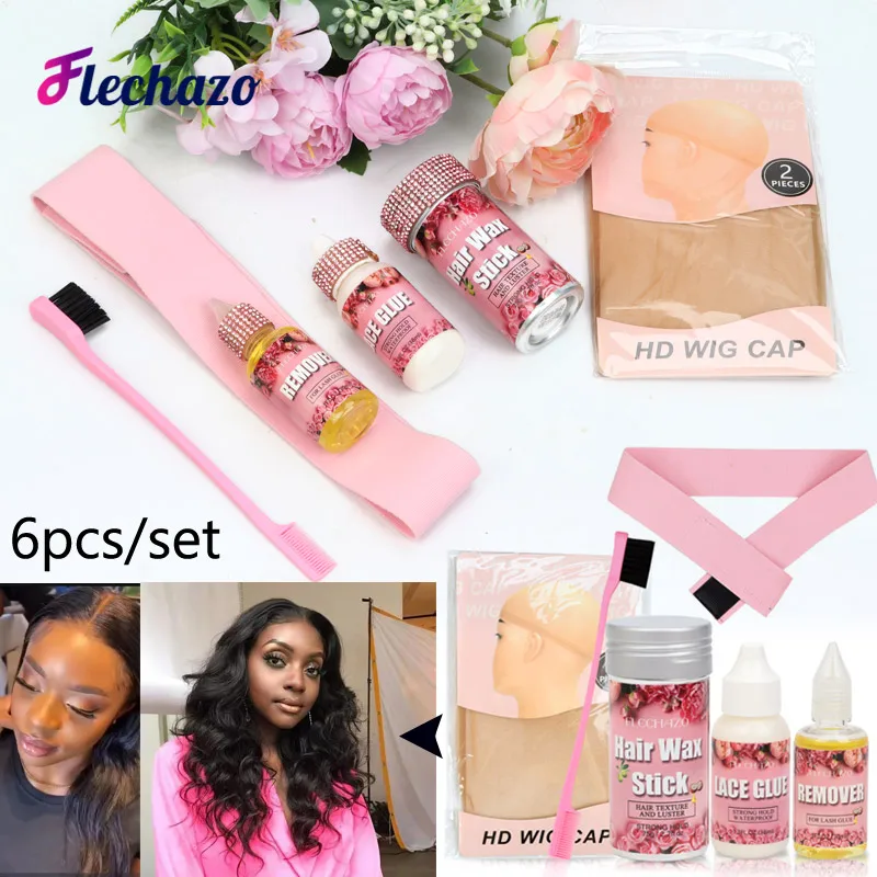 

Flechazo Wig Install Kit For Beginners 6Pcs/Set Strong Hold Lace Wig Glue Hair Wax Stick Edges Brush Hd Wig Caps For Making Wigs