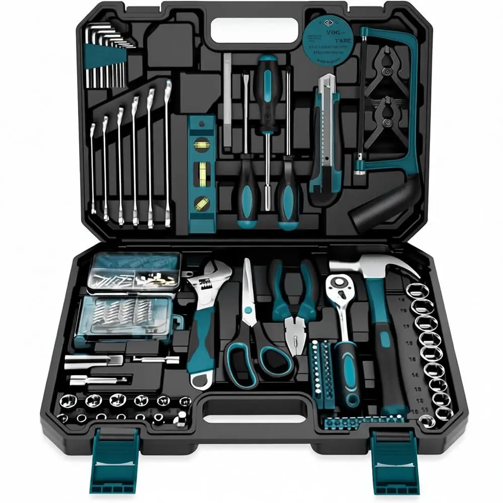 

Набор инструментов для базового ремонта из 257 предметов - ручной набор механика с отвертками, гаечными ключами, торцевыми головками и портативным кейсом для хранения, синий