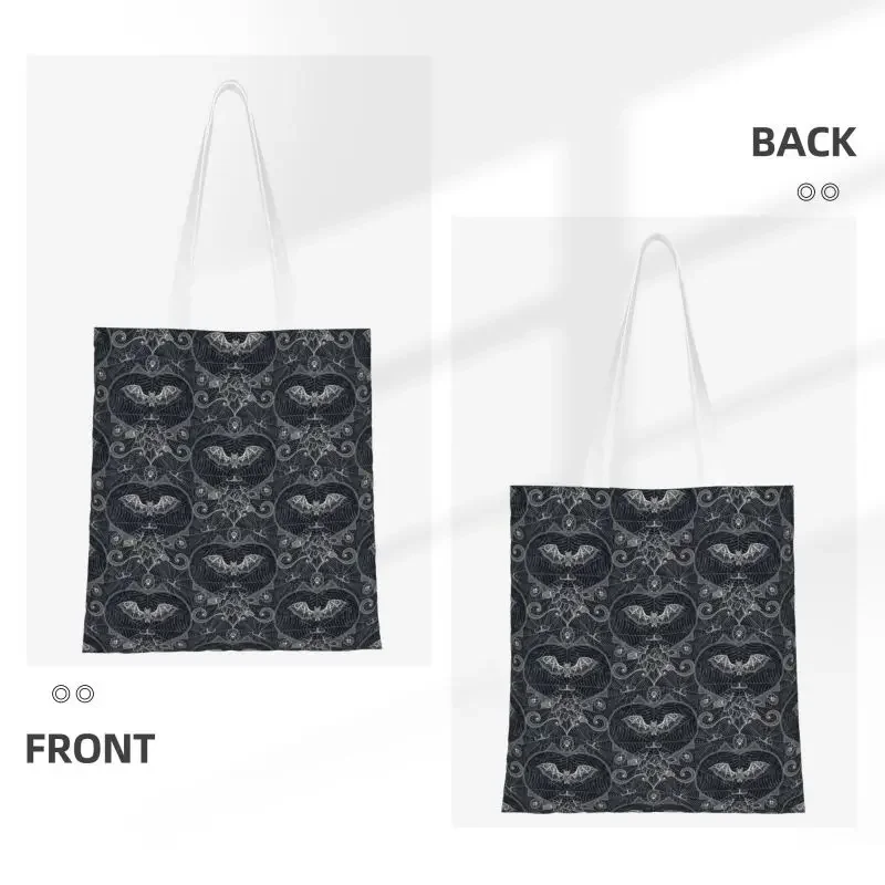 Kawaii Gothic Halloween Web Lace Shopping Tote Bag Recycling Bats Grocery Canvas Shopper Shoulder Bag