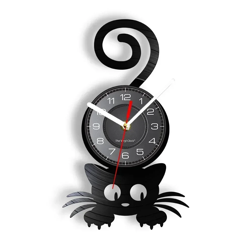 Crazy Kitten Wall Painting Cat Elements Home Decor Wall Clock Black Cat Vinyl Record Wall Clock Pet Enthusiast Gift Watch