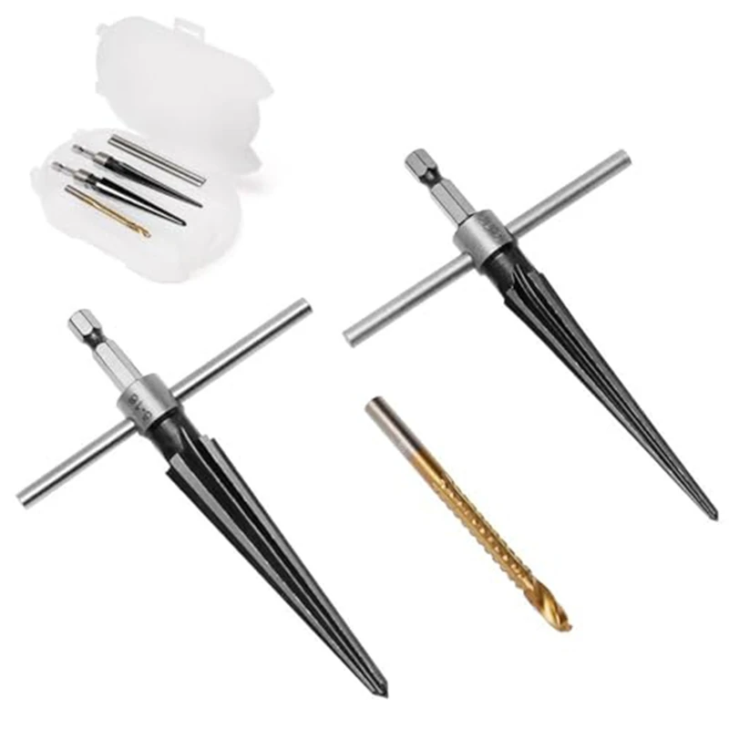 AS94-1Set Durevole e conveniente Trapano in argento 5-16Mm Alesatore manuale Manico da 3-13Mm Alesatori conici Set di alesatori conici