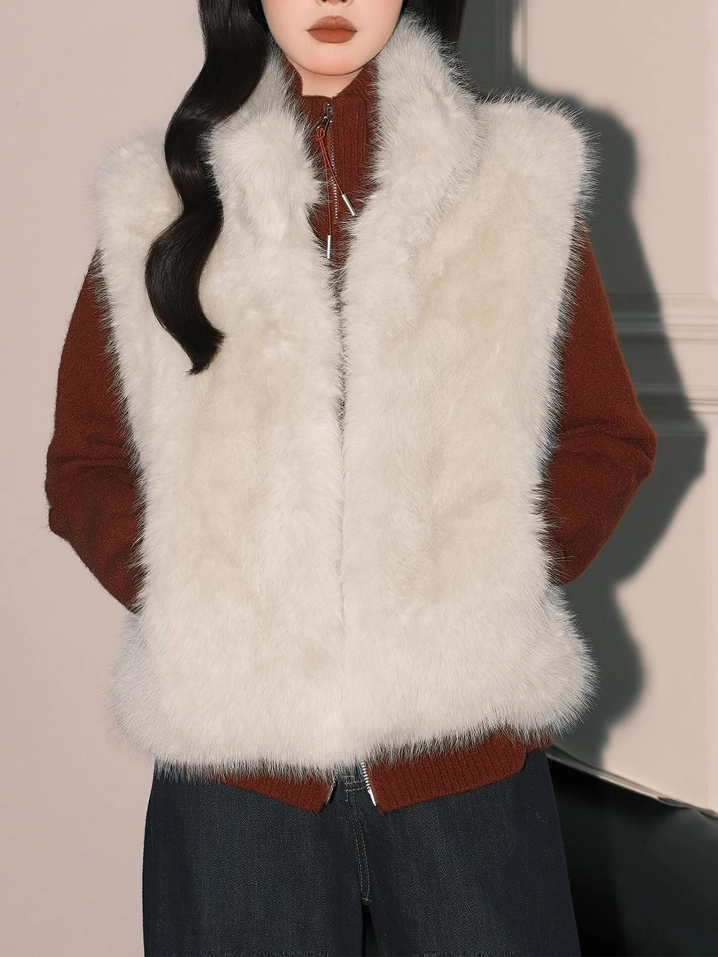 Chaleco suave Plu para mujer, camiseta sin mangas con cuello levantado y sensación de Aosphere para otoño e invierno, camiseta sin mangas para ir al trabajo, Color puro