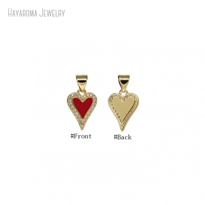 

10Pcs Invisible Setting Wholesale Gift For Her Jewelry Red Copper Metal Cubic Zirconia Enamel Pendant Charms PM50511