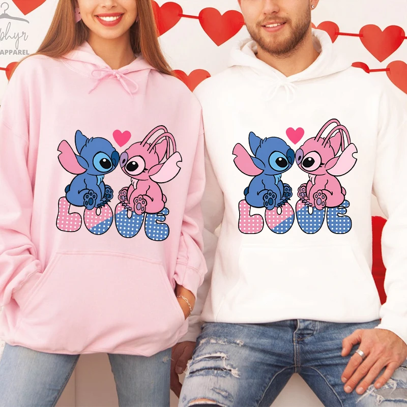Zestaw bluz z kapturem dla par na wiosnę 2026, stylowa i urocza bluza z wzorem Lilo i Stitch, styl uliczny Y2K, dwuczęściowy zestaw dla par