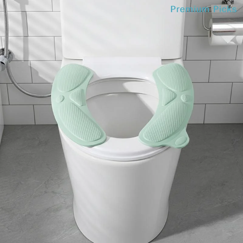 portableToilet Seat Cover 2Pcs Set Soft Plush Bathroom Mat Washable Reusable Toilet Sticker for Home Essentials