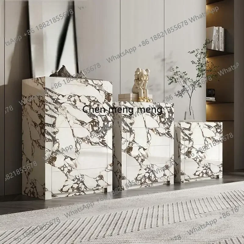 F182 Premium Calacatta Gold Marble Dresser - 5-Drawer Slate Storage Cabinet with Soft-Close, Custom Wall-Mounted Design