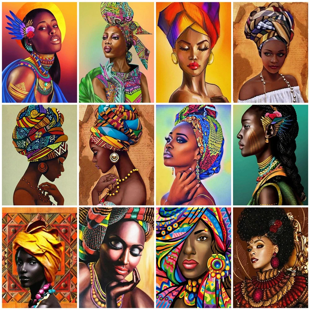 HUACAN African Woman Oil Painting Drawing On Canvas HandPainted Art Gift DIY Pictures By Number Girl Figure Kits Home Decoration