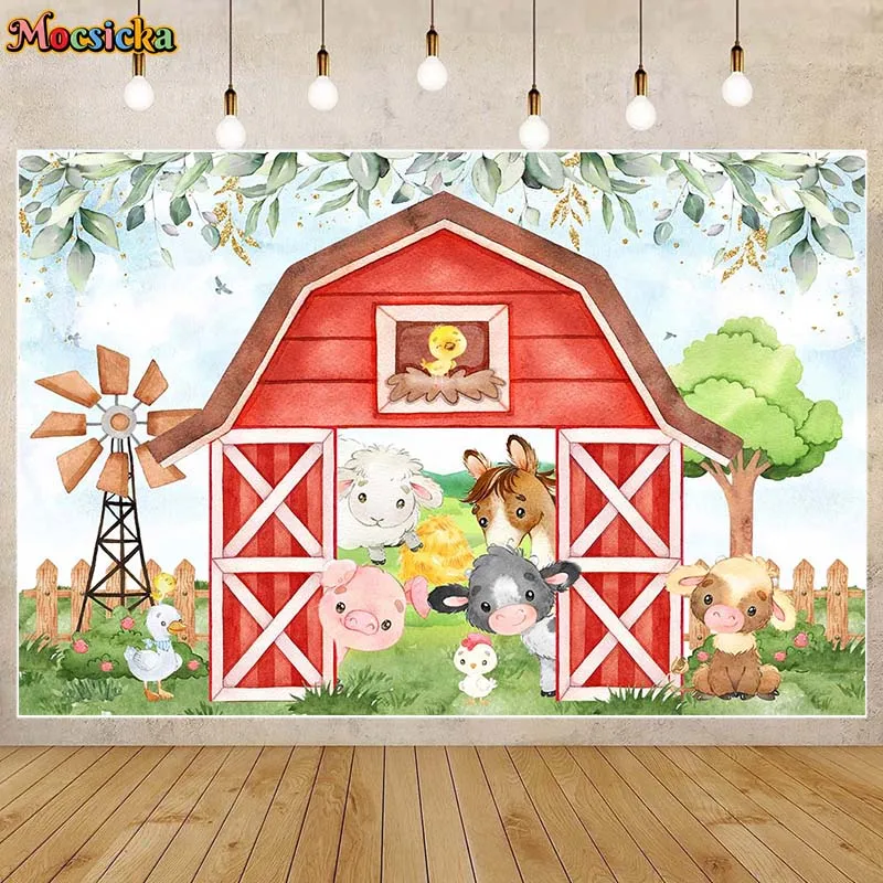 

Mocsicka Red Barn Farm Backdrop for Kids Birthday Party Decor Animals Wallpaper Newborn Portrait Photography Backdrops Photocall