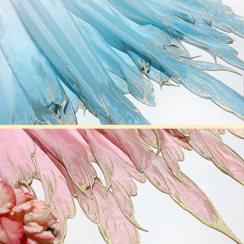 التدرج لهب الذيل النسيج الثقيلة التطريز مصمم الأقمشة DIY Hanfu النمط الصيني تنورة فستان ملابس رقص الخياطة