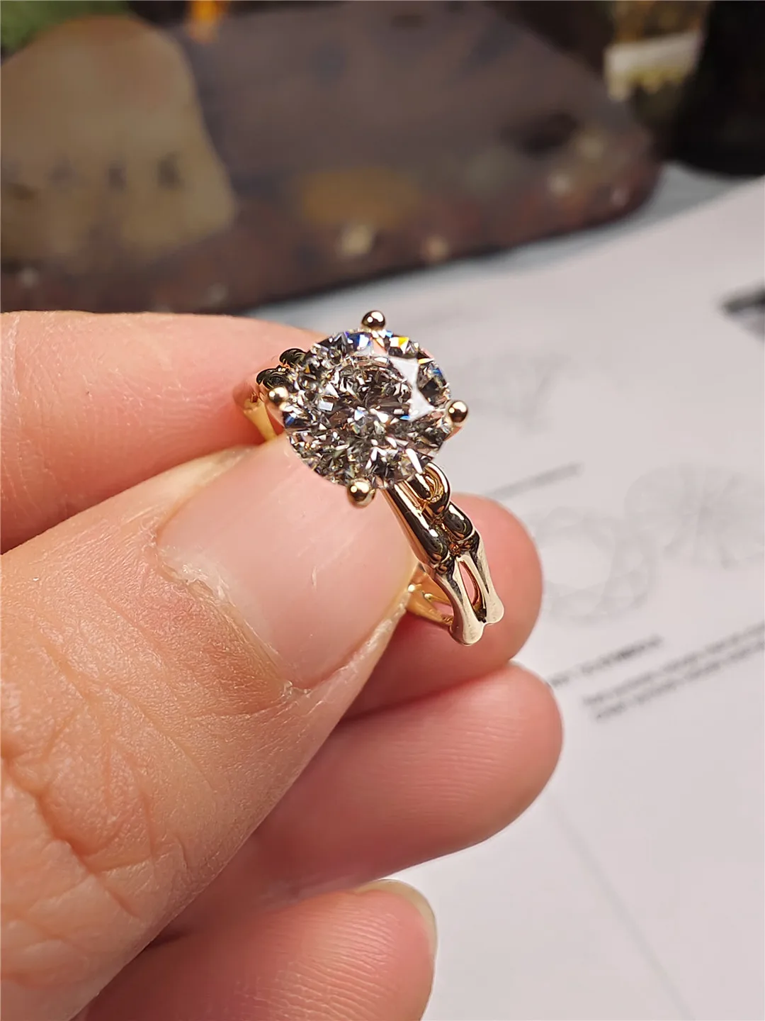 14K Gold Lab-Grown Diamond HPHT CVD Double Hoop Bamboo Knot 2CT Engagement Ring Platinum Fine Jewelry Custom Wholesale