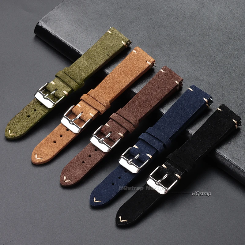 Genuine Suede Leather Watch Strap Quick Release Watchband Wristband 14mm 16mm 18mm 20mm 22mm Soft Vintage Brown Watchband