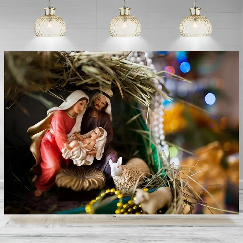 Nativity Backdrop Virgin Mary gave Birth to Jesus  Background Christmas Religious Church Party Decorations Photographic Banner