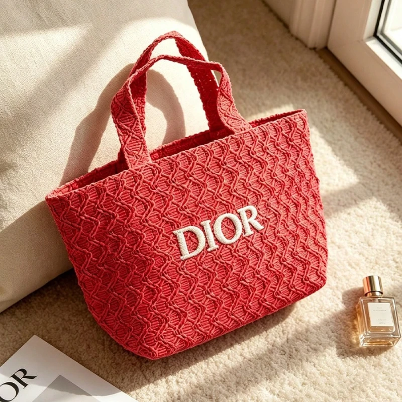 Dior bag High Quality Fabric Red Cosmetic Bag Portable For Lipstick Blush Storage Fashion Makeup Pouch Perfect For Young Girls