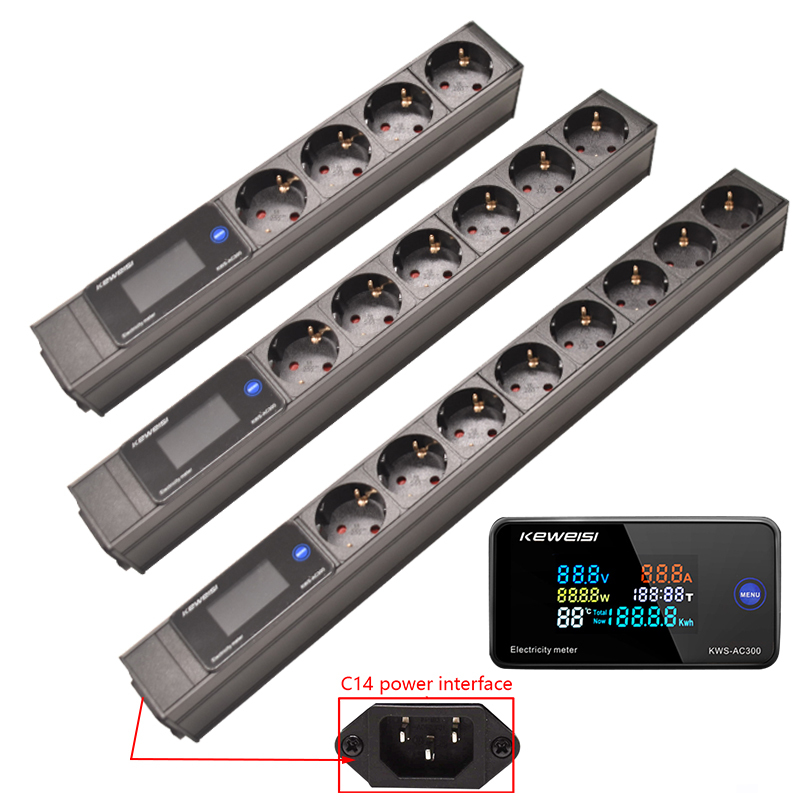  European socket Power Strip Digital Ampermeter Power Energy Voltmeter Ammeter Metal Sehll C14 interface extension electrica 