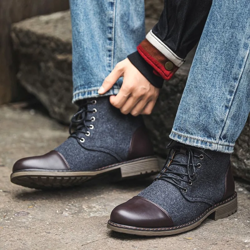 2026Mens Boots Classic Business Dress Boots Retro Casual Short Boot Men's Ankle Boots Lace Up High Top Booties Botas Para Hombre