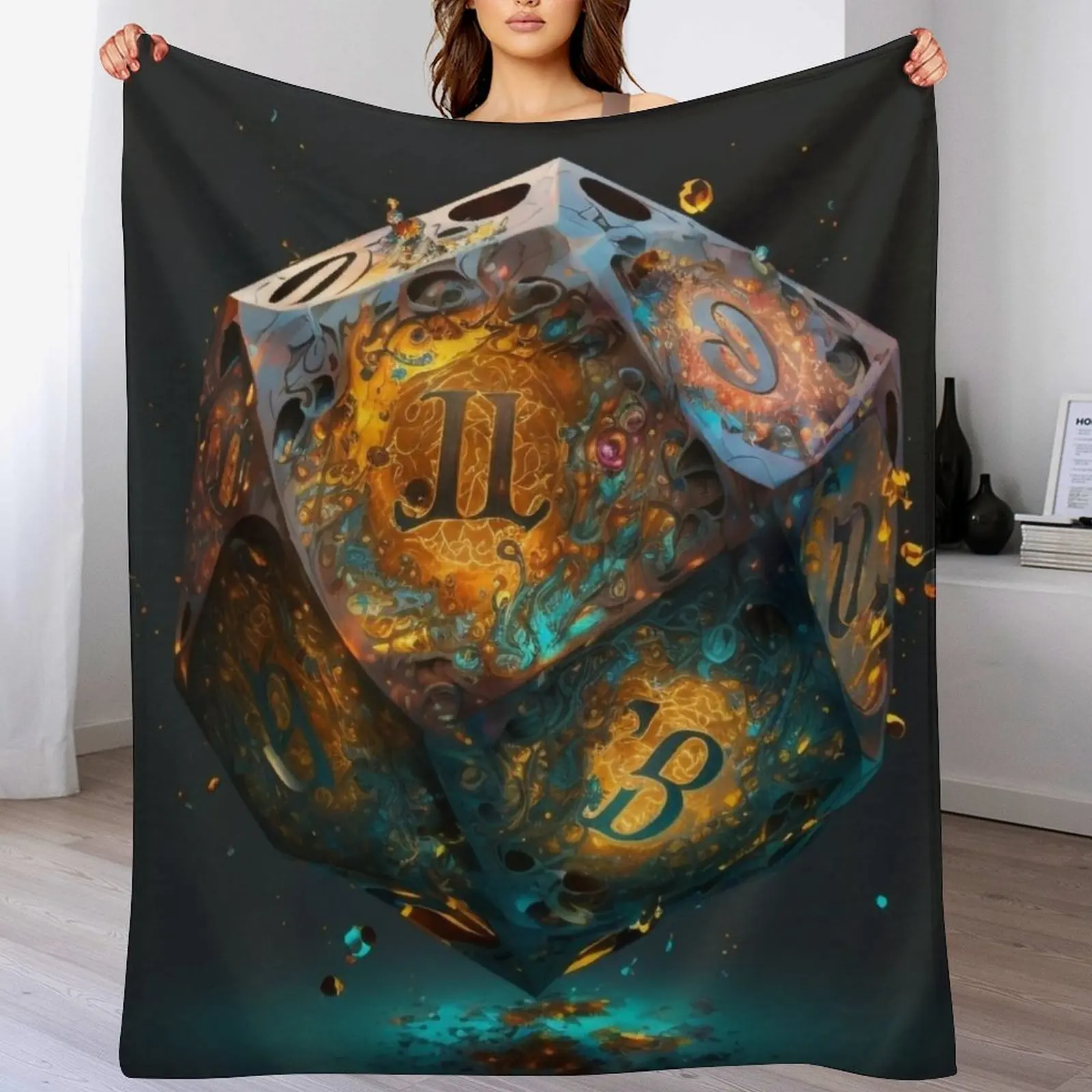 Dungeons and Dragons D20 Throw Blanket Hairy Plaid on the sofa Blankets