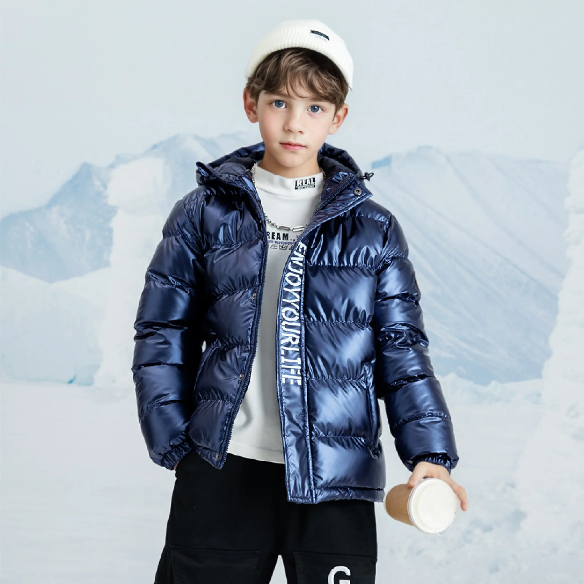 Teenager Boys Winter Thick Warm Cotton Down Content Coat Kids Windproof Waterproof Padded Outwear Children Christmas Garment