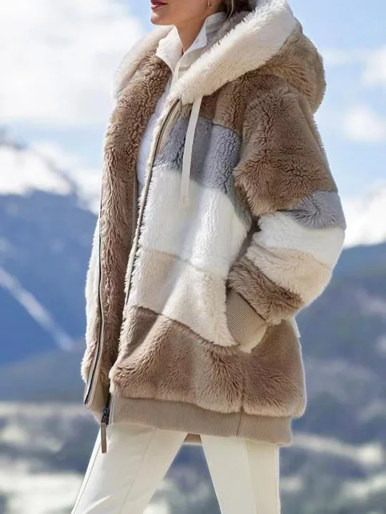Damen-Fleecejacke mit Kapuze und Reißverschluss, dick, warm, mit Sherpa-Futter, Oversize-Mantel, lässige Winteroberbekleidung mit Taschen für Herbst und kalte Tage – Detail 16