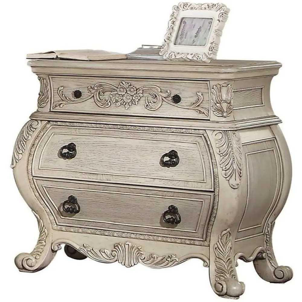 Wooden Curved Nightstand with Drawers, Bedroom Storage Furniture, Ivory, Customized