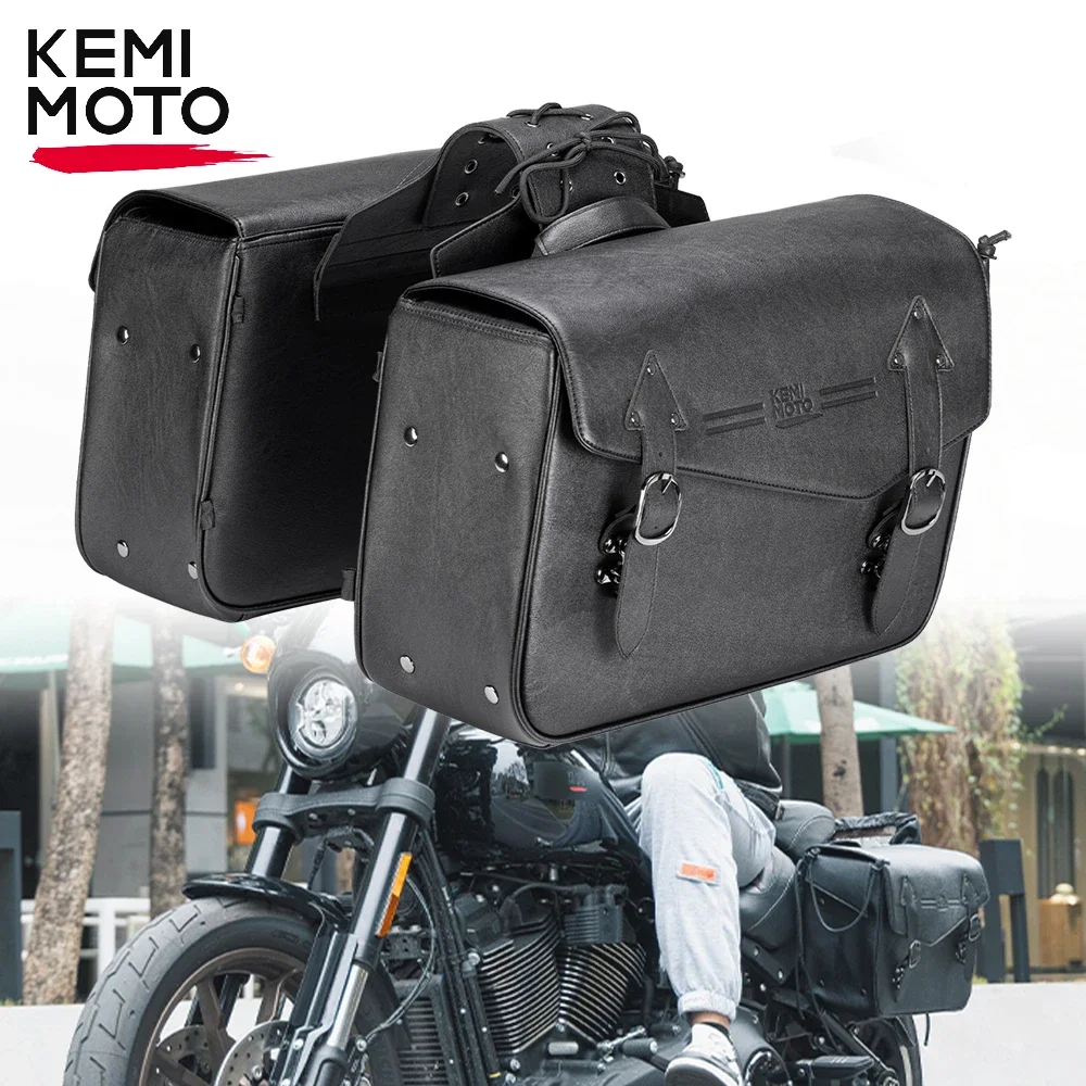 

Motorcycle Saddlebags PU Leather Waterproof Side Saddle Bag Outdoor Travel Luggage Bag for Softail Dyna V-star Vulcan CMX500 VTX