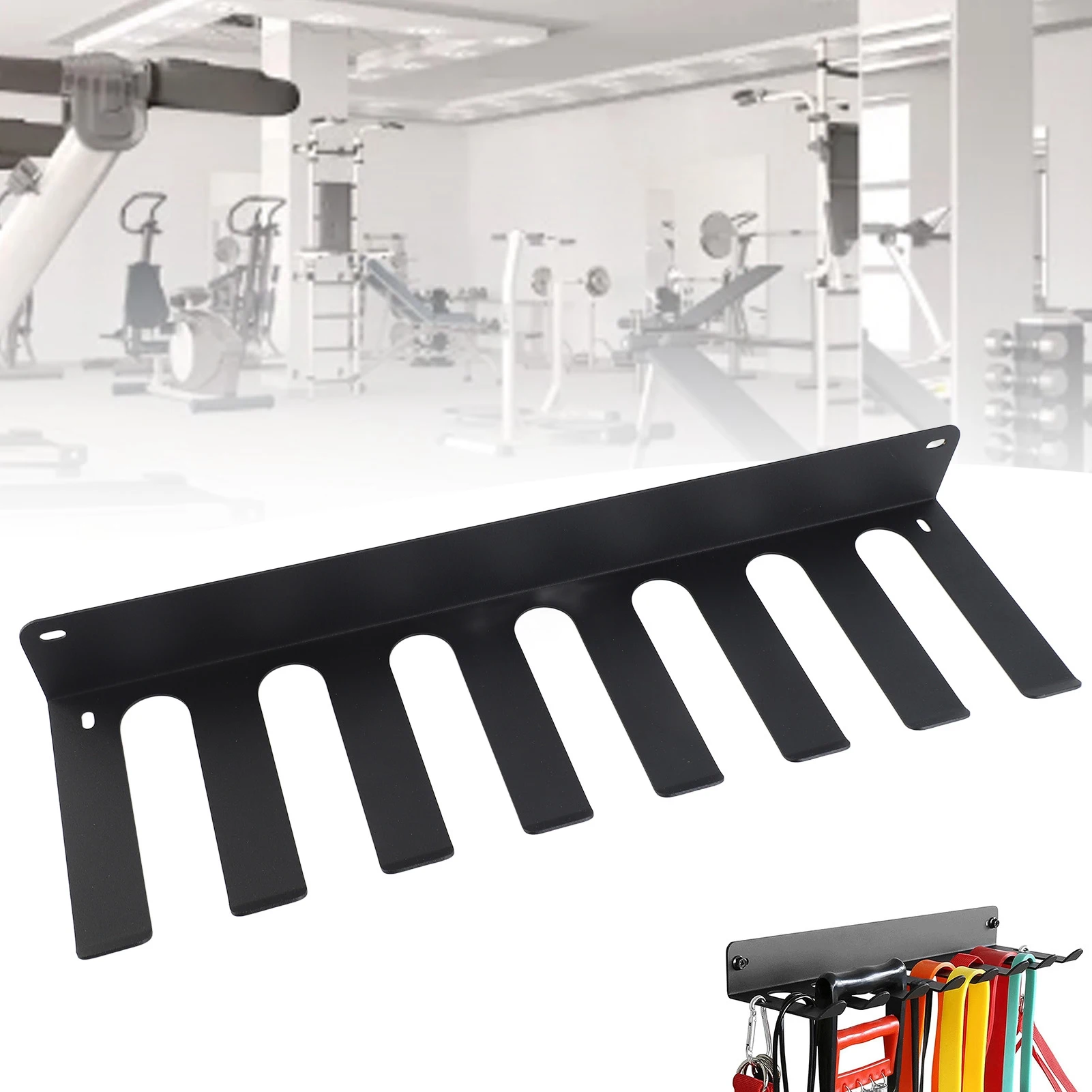 Carbon Steel Gym Organizer Rack 8 Hook Versatile Gym Equipment Wall Rack Hanger for Exercise Bands Barbell Bar Jump Rope
