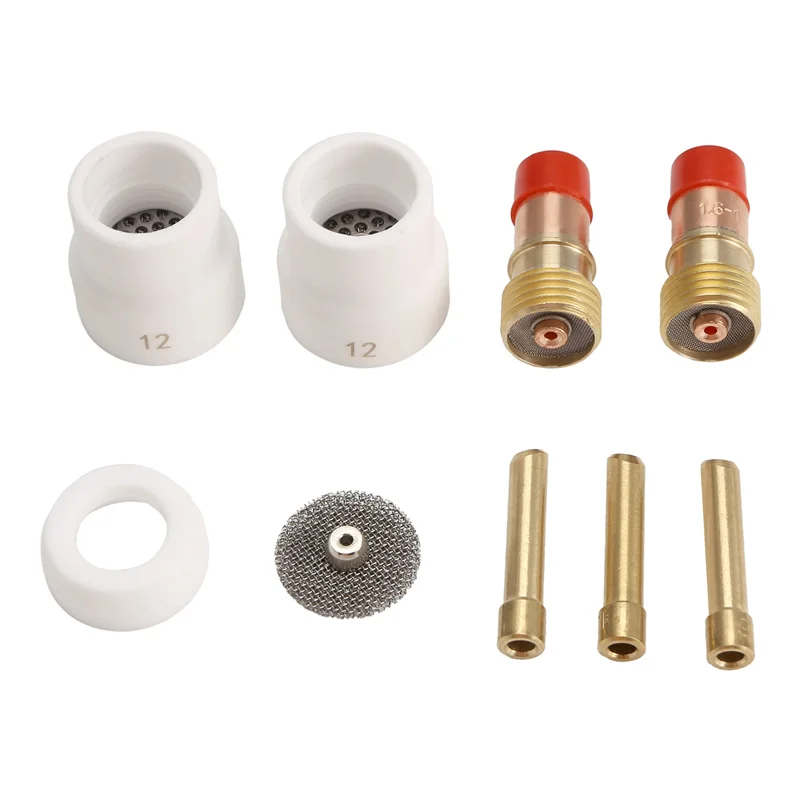 【Popular】11 TIG Welding Air Cooled Torches For WP 17 18 26 Stubby Collets Body Gas Lens Sets 1.6Mm