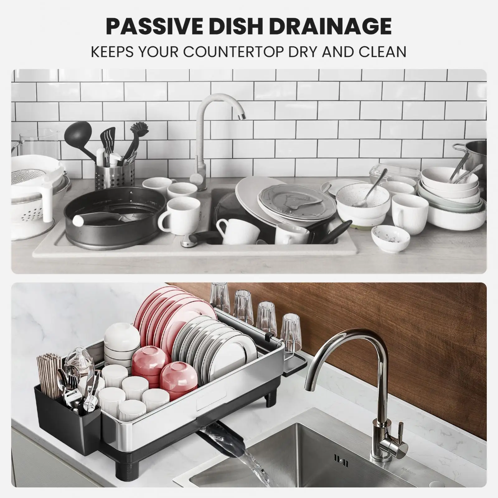 

Dish Rack Cups Holder Sink Shelf Practical Kitchen Counter Metal with Drainboard Dish Drainer Tray for Restaurant Buffet Home